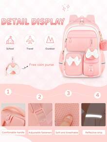 4pcs Single Bow Backpack Set, Detachable Bow, Small Bag And Pom Pom Pendant, Suitable For Daily, Travel And Gift Use - A - View 5