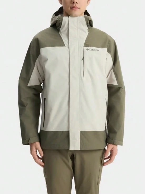 Columbia Men's Outdoor Hiking Hooded Waterproof Softshell Jacket - Olive Green/Off-white - View 1