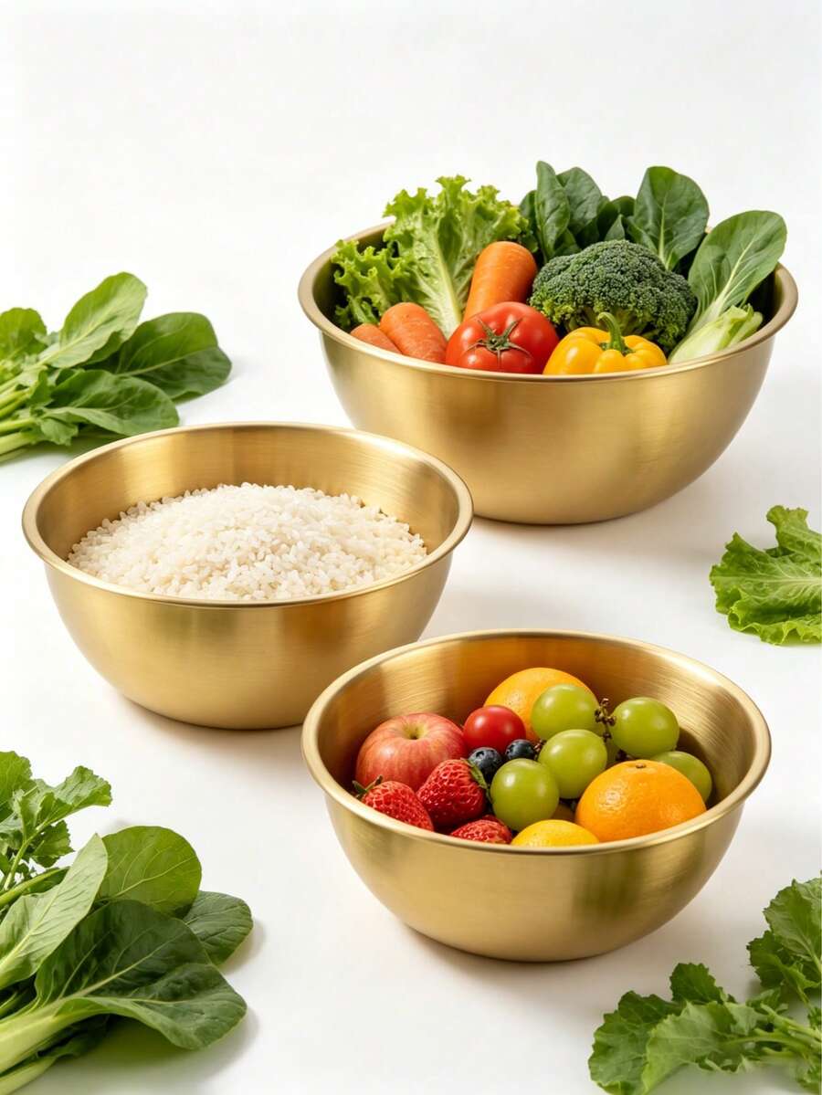 3pcs/1pc Stainless Steel Mixing Bowl With Rolled Rim, Durable And Easy To Clean, Brushed Metal Surface, Stackable Kitchen Bowls In Multiple Sizes, Suitable For Baking, Mixing, Meal Prep, Fruit, Pasta, Holiday Themed Parties And Outdoor Use, Durable Cooking Storage Bowl, Ideal Kitchen Gadget, Christmas/Back To School Gift - View 1