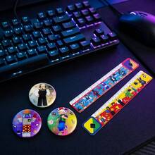 新款 4/5 件組 Roblox 主題金屬胸章，虛擬世界卡通角色徽章，兒童假期派對裝飾，適用於背包與衣物的多功能別針，1 把 20cm 雙面印刷尺，彩色遊戲角色圖案文具組，兒童派對禮物與學校用品 - Roblo 胸針 尺子 - 查看 7
