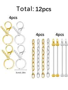 24PCS Flat Lobster Clasp 4-Section Chain Key Ring Set With Chain, Beaded Rod Accessories, DIY Keychain, Key Ring Accessories, Can Be Paired With Pendants, Suitable For Backpacks, Keychains, Music Festivals, Back To School, Graduation Gifts - Keychain Accessory Kit - View 8