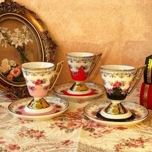 1 Set/6 Sets Luxury Floral Gold-Plated Ceramic Espresso Cup And Saucer Set, 100ml/3.38oz Capacity, Cappuccino Latte Cup, Saudi Coffee Cup, Juice Cup, High-End Coffee Cup, Middle Eastern Tea Cup Latte Espresso And Plate, Elegant Home Decor, Suitable For Latte And Mocha, Suitable For Women's Birthday Party, Daily Tabletop Decoration Or Garden Wedding Tea Party Decoration, Gift For Her, Tableware Set, Tea Cup - Multicolor - View 3