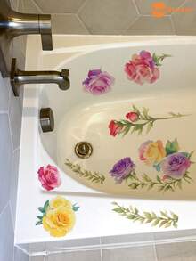 SUPSTICKER 1pc Fresh Floral Bathtub Sticker, PVC Waterproof Oil-Proof Removable Decal, 12.79x18.62 Inches, Suitable For Bathroom Sink Vanity - 1PC - View 6