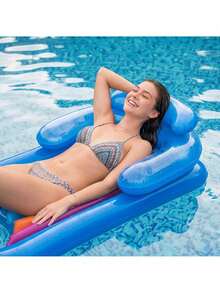 Inflatable Pool Lounge Float 155 * 80 Cm With Backrest And Leg Opening, Ergonomic PVC Floating Chair For Relaxing On Water, Lightweight Inflatable Lounger With Colorful Design For Pool Beach Lake Vacation And Summer Outdoor Activities - Blue-1Pc - View 5