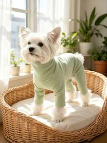 Pet Dog Clothes Multi-Color Solid Fleece Home Wear Four-Legged Inner Shirt Anti-Shedding Base Layer Casual Comfortable Jumpsuit Suitable For Small Dogs Teddy Bichon Pomeranian Yorkshire Terrier Maltese All-Season Wear Apparel - Green - View 11