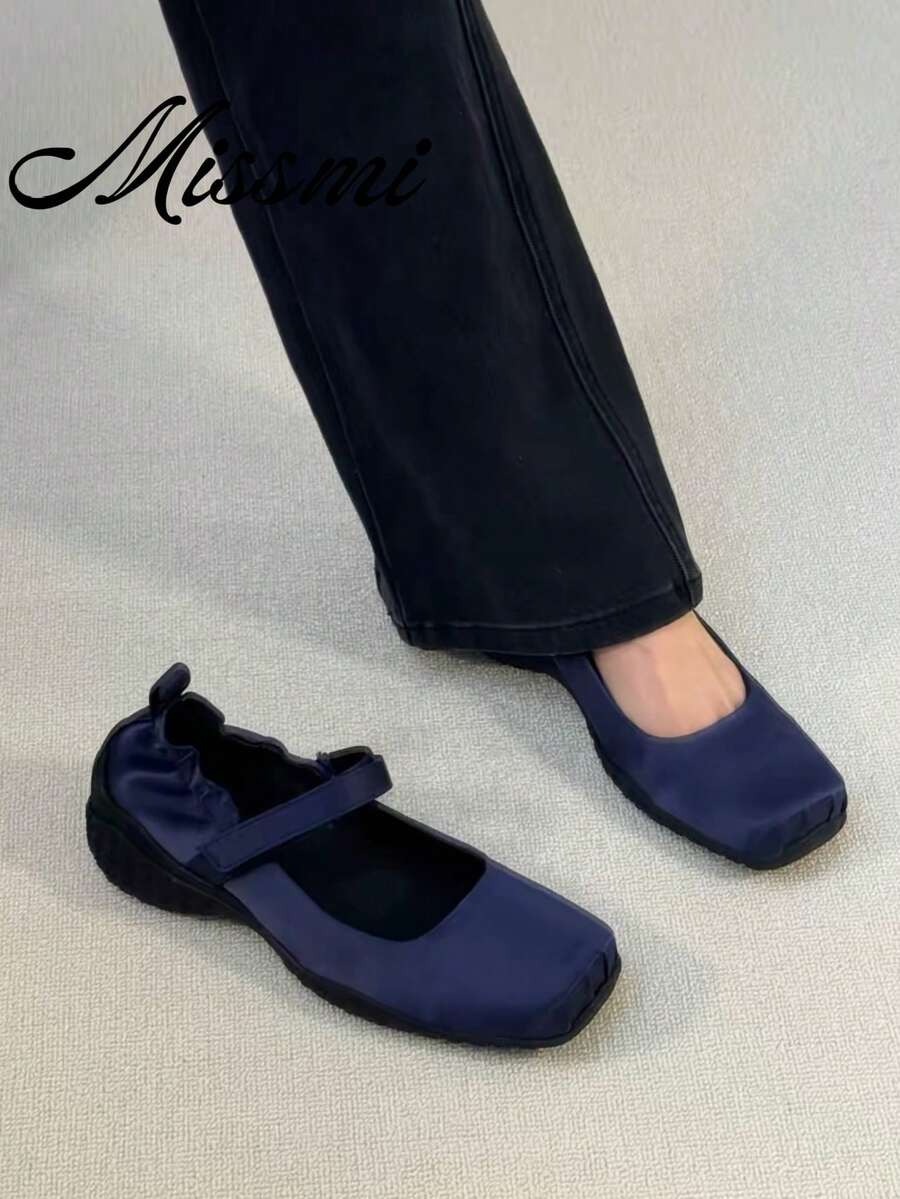 設計導向機能風女款芭蕾運動鞋,2025新款厚底瑪麗珍鞋 - 藍色 - 查看 1