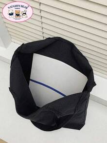 1件米色3隻兔子可愛兔子英文印花女款帆布托特包 背心購物袋 - 黑色 - 查看 7