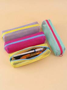 1pc Dopamine Colorful Extended Mesh Pencil Case, Unisex Student Stationery Bag, Back To School Season, Pencil Case Stationery Bag - Single Piece - View 1
