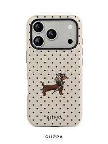 GIIPPA 1件黑黃波點背景長毛臘腸犬幼犬圖案設計手機殼，適用於Phone 17 Pro Max，兼容Phone 16 Pro Max、15 Pro Max、14 Pro Max，韓式高端時尚趣味手機殼，適合11/12/13/14/15/16 Pro Max Plus，男女皆宜的優雅設計，送給女友的聖誕節、情人節、復活節、婚禮季和生日完美禮物！ - 淺咖哩色 - 查看 1