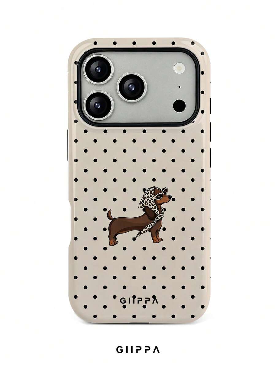 GIIPPA 1件黑黃波點背景長毛臘腸犬幼犬圖案設計手機殼,適用於Phone 17 Pro Max,兼容Phone 16 Pro Max、15 Pro Max、14 Pro Max,韓式高端時尚趣味手機殼,適合11/12/13/14/15/16 Pro Max Plus,男女皆宜的優雅設計,送給女友的聖誕節、情人節、復活節、婚禮季和生日完美禮物! - 淺咖哩色 - 查看 1