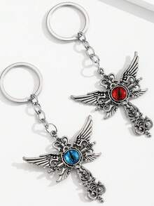 2pcs Gothic Style Wing Cross Demon Eye Keychains, Vintage Alloy Pendant, Punk Style Bag Charm Accessories, Suitable For Keys And Backpacks, Gift For Men And Women - Multicolor - View 1
