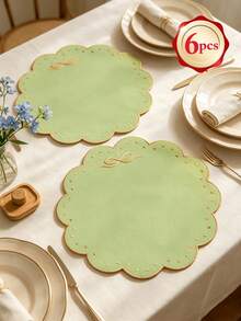 1-6pcs Bowknot Polka Dot Placemats, French Country Fabric Wavy Round Embroidered Waterproof Table Mats For Home, Afternoon Tea, Birthday Party - Multicolor - View 17