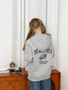 Teen Girl Fun Graphic Print Pullover Sweatshirt, Warm & Comfortable Thermal Lined Pullover Sweatshirt For Autumn/Winter - Light Grey - View 3