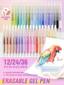 12/24/36 Colors Erasable Gel Pens With Eraser Head, Colorful Ink Pens For Students, Suitable For Journaling, Drawing, Hand-Drawn , First Day Of School - Multicolor - View 1