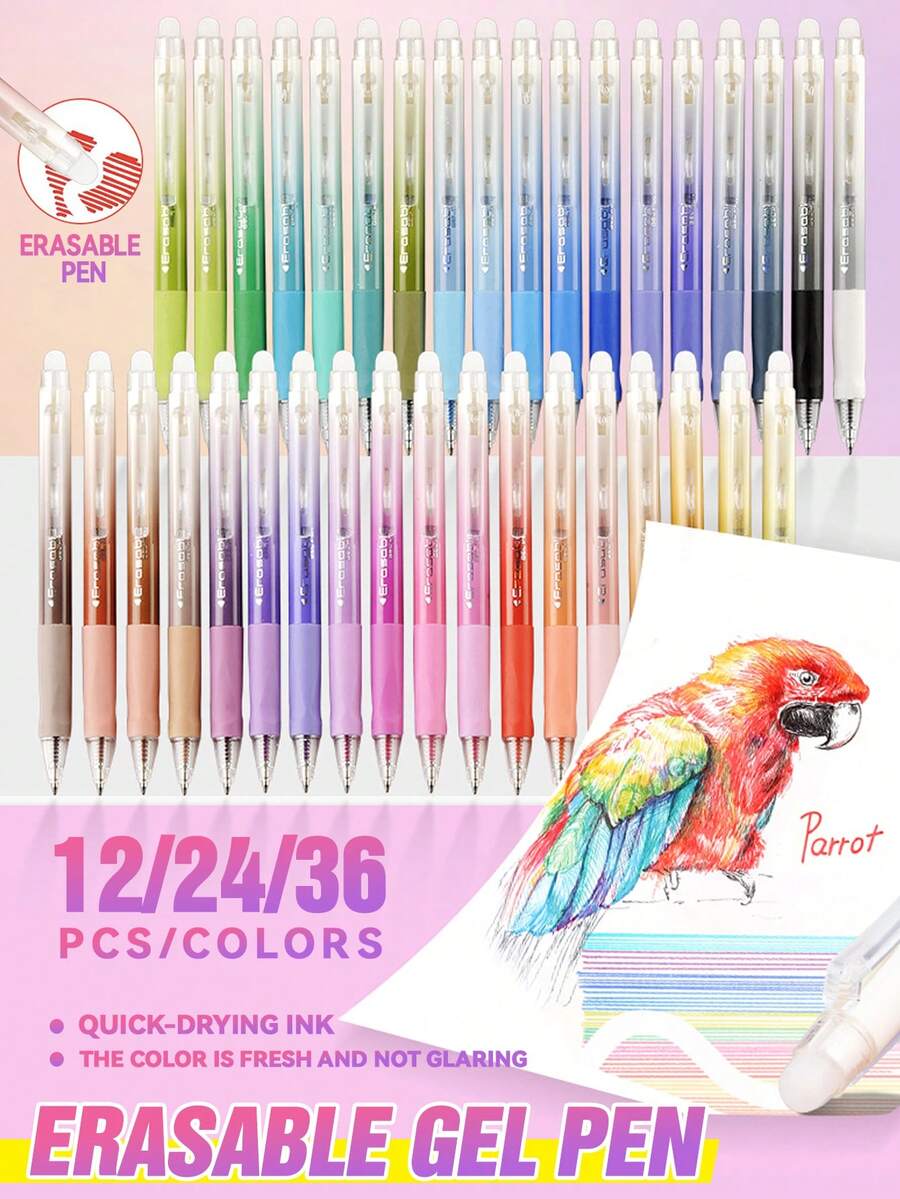 12/24/36 Colors Erasable Gel Pens With Eraser Head, Colorful Ink Pens For Students, Suitable For Journaling, Drawing, Hand-Drawn , First Day Of School - Multicolor - View 1