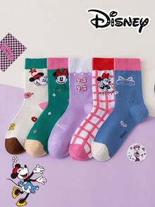 1/5/10 Pairs Disney Men's Mid-Calf Socks, Halloween Bow Plaid Minnie Mouse, Autumn/Winter Funny Socks - Multicolor - View 1