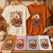 Cozy Ghost Pumpkin Spice Halloween Shirt, Spooky Fall Graphic Tee - 樣式1 - 查看 10