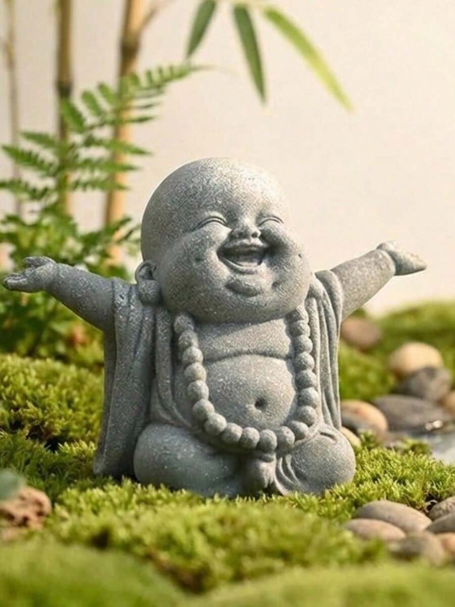 地藏菩薩雕像 佛像裝飾品 笑佛雕塑 禪僧祈禱像 適合花園、戶外,招財祝福,室內裝飾 - A - 查看 1