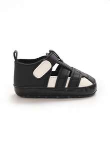 0-1 Years Old Spring/Summer Infant Boy Fashion Closed-Toe Anti-Kick Sandals, Breathable Comfortable Soft Fabric Sole Colorblock Design Infant Walking Shoes - Black - View 6