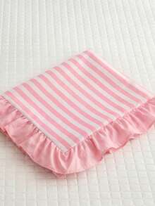 1pc Minimalist Elegant Long Pillowcase With Ruffle Edge, White Base With Pink Stripes, Soft And Comfortable Polyester Fiber Material, Suitable For Bedroom And Living Room, Essential Home Decor For All Seasons - Multicolor - View 8