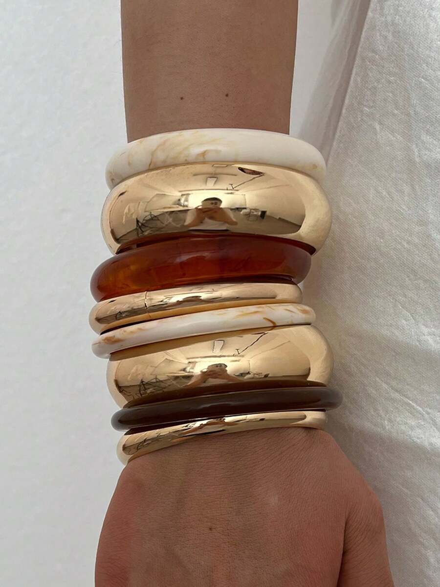 8pcs Vintage Elegant Casual PMMA Bracelet Set Suitable For Women's Daily Layering