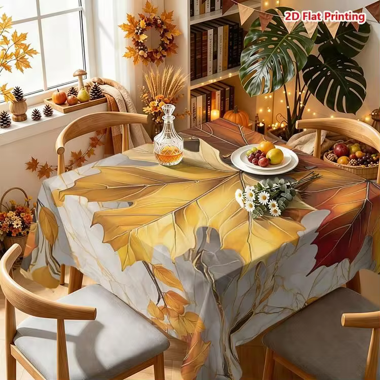 1/2pcs Autumn Tablecloth, Autumn Maple Leaf Marble Texture Polyester Fiber Tablecloth Suitable For Dining Table, Coffee Table, Kitchen, Picnic, Camping, Country Farmhouse Decor, Thanksgiving Autumn Festival Tabletop Protection And Beautification - Multicolor - View 15