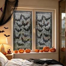 1/4pcs Halloween Stained Frosted Glass Static Window Films. Flying Bat, Black Spider Web Pattern Design Gothic Retro Removable Vinyl Privacy Stickers. Perfect For Spooky Halloween Festive Party Home Decor. - Multicolor - View 7