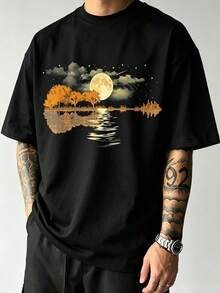 Guitar Lake Reflections T-Shirt: Musician Gift - 黑色 - 查看 1