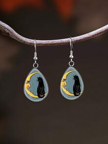 1 Pair Crescent Moon Cat Face Vintage Gothic Pattern 316 Stainless ...