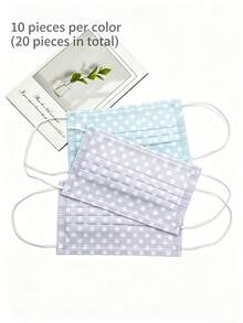 120/60/30/20/10入 女款波點印花一次性面罩，透氣3層式口罩，附彈性耳掛，日常通勤必備 - 彩色 - 查看 32