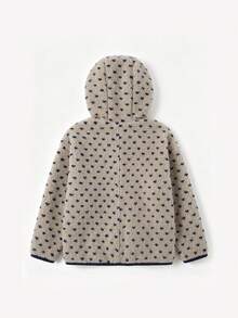 Girls' Casual Fashion Polka Dot Contrast Trim Hooded Thick Long Sleeve Jacket, Autumn/Winter - Beige - View 2