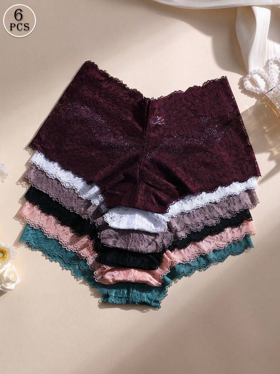 1 paquete de 6 bragas de mujer sin costuras con encaje, control de abdomen, efecto levanta glúteos, transpirables, adecuadas para yoga y uso diario. - Multicolor 2 - Ver 1
