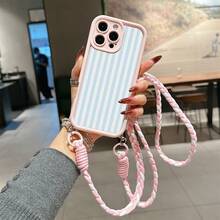 1pc Blue Striped Pattern Anti-Drop Phone Case, TPU Material, Suitable As Holiday Gift, Compatible With Apple XS/XS Max/XR/11/12/13/14/15/16 Pro/Pro Max/14/15/16 Plus/17, Unisex - Multicolor - View 2