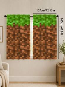 2pcs Pixel Art Block Print Curtains, Game Mosaic Pixel Pattern Semi-Sheer Curtains, Creative Personalized Boys Children's Bedroom Decor Window Curtains, Multiple Styles Available - Multi-color B - View 17