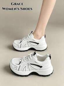 New Women's Sports Shoes, Significant Height Increase, Casual Mixed Color Design, Sporty Style, Suitable For Year-Round Wear - Black - View 4
