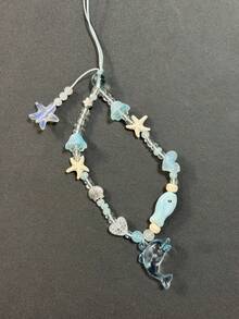 1pc Summer Sea Salt Blue Jellyfish Dolphin Phone Chain, Transparent Glass Underwater Animal Beaded Phone Case Wrist Pendant (Due To Shooting Angle And Magnification, The Actual Size May Differ Slightly From The Photo) - Baby Blue - View 8