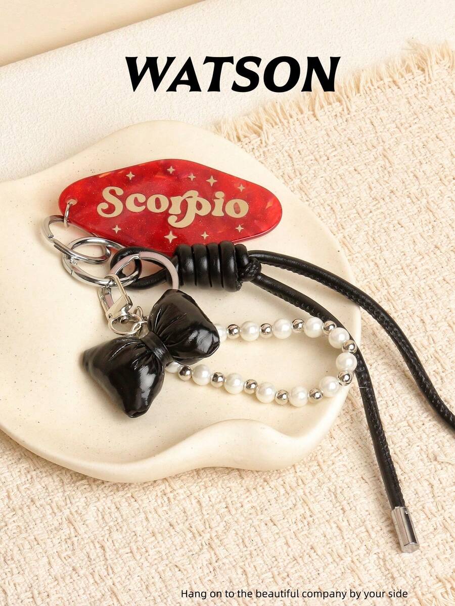 Women's Fashion Bag Charm Cool Bow Pearl Acrylic Plate Black - Black - View 1