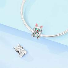 1pc Cute Cartoon Animal S925 Sterling Silver Charms, Enamel Dog Cat Fox Bear Panda Beads, DIY Bracelet Spacer Beads For Women Girl Daily Jewelry Gift - Silver - View 4