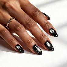 Beetles Black Cat Eye Press-On Nails, Short Almond Fake Nails With White Polka Dots, Nail Glue & Adhesive Tabs, 10-Minute DIY Manicure Kit - Short Almond Black Cat Eye - 查看 2
