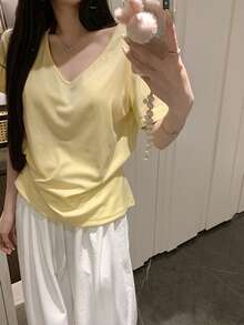 Women's Solid Color Drawstring Waist Casual Loose Wide Leg Pants - White - View 6
