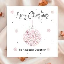 Merry Christmas To A Special Daughter Greeting Card, Pink Christmas Cards, Soft Pink Snowflake Confetti Minimal Holiday Card For Daughter - Multicolor - View 1