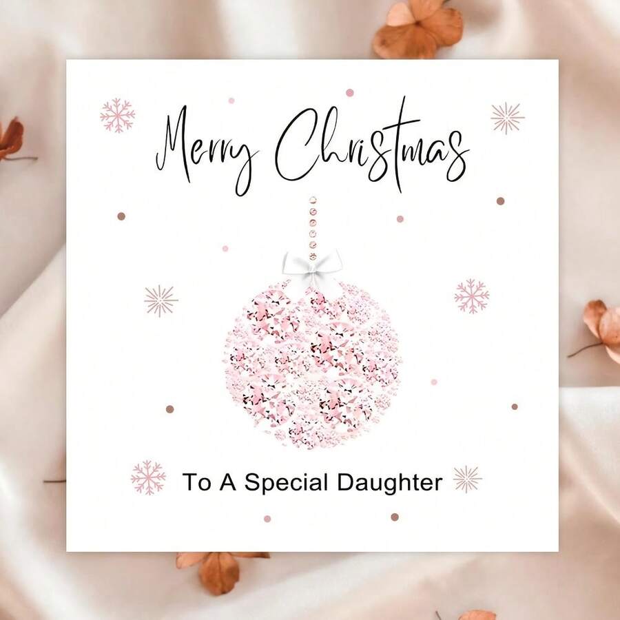 Merry Christmas To A Special Daughter Greeting Card, Pink Christmas Cards, Soft Pink Snowflake Confetti Minimal Holiday Card For Daughter - Multicolor - View 1