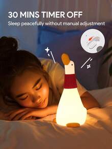 1個可愛鴨子觸控感應小夜燈，可充電矽膠鴨子夜燈，1200mAh鋰電池USB供電可調光臥室燈，LED矽膠拍拍燈，3段亮度可調定時臥室充電夜燈 - 彩色 - 查看 5