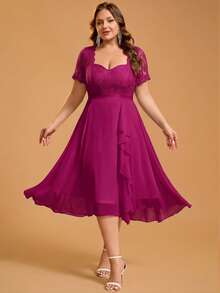 Women Plus Elegant Flowy Chiffon Bridesmaid Dress Maid Of Honor Graduation Party Dresses Homecoming Date Night Out Wedding Guest - Red Violet - View 5