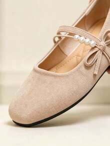 Women's Faux Pearl Decor Daily Wear Versatile Fashion Flat Shoes - Apricot - View 6