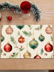 1pc Christmas Series Pattern Printed Table Runner, 4pcs Christmas Pattern Printed Placemats, Suitable For Holiday, Party, Birthday, Dinner, Kitchen Dining Table Decoration, All-Season Room Decor, Home Textile Decoration Table Runner - Multicolor - View 6