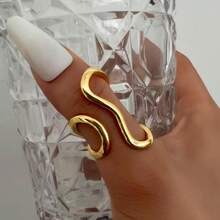 Cincin Terbuka Gelombang Geometris untuk Wanita, Cincin Jari Paduan Asimetris Desain Unik, Cincin Jari Telunjuk yang Dapat Disesuaikan dan Dipersonalisasi - cincin - View 1