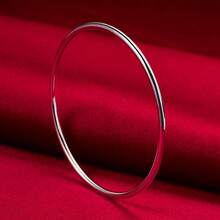 925 Sterling Solid Silver Bracelet Fashion Personalized Simple Smooth Bangles For Women Wedding Engagement Jewelry - Silver - View 5