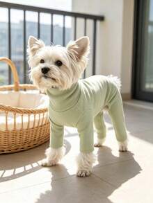 Pet Dog Clothes Multi-Color Solid Fleece Home Wear Four-Legged Inner Shirt Anti-Shedding Base Layer Casual Comfortable Jumpsuit Suitable For Small Dogs Teddy Bichon Pomeranian Yorkshire Terrier Maltese All-Season Wear Apparel - Green - View 16