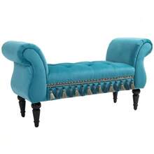 Luxury Upholstered Bench, Polyester And Rubber Foam Ottoman - Blue - View 1